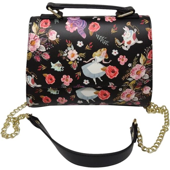 Handbags - Disney Alice in Wonderland Floral Faux Leather Crossbody Satchel Bag